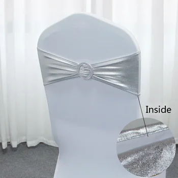 Ceintures de chaise métalliques or argent, 50 pièces/lot, décoration de chaise de mariage, bande de couverture de chaise en Spandex pour décoration de fête, ceinture d'anniversaire 1