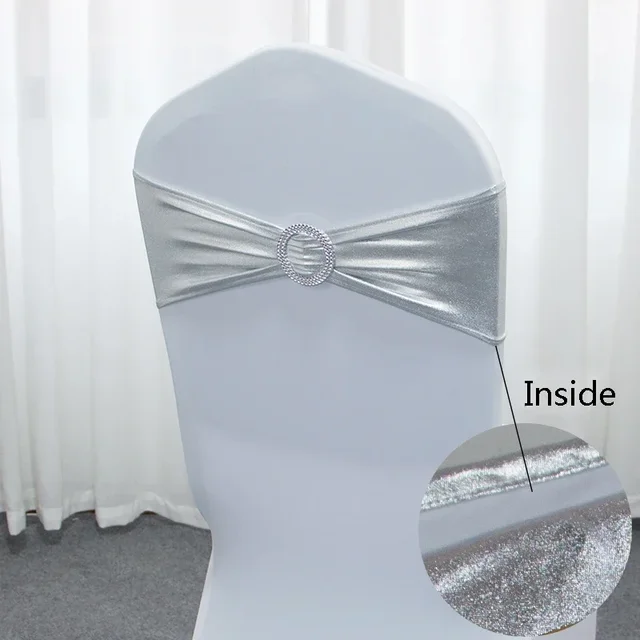 Ceintures de chaise métalliques or argent, 50 pièces/lot, décoration de chaise de mariage, bande de couverture de chaise en Spandex pour décoration de fête, ceinture d'anniversaire 1