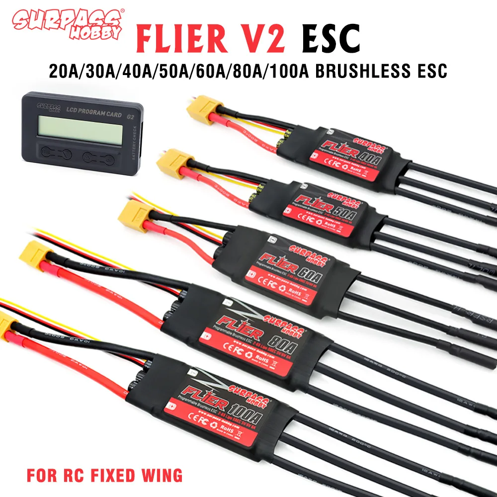 

SURPASS HOBBY RC Brushless ESC Speed Controller 20A 30A 40A 50A 60A 80A 100A 2-6S with Switchable BEC for RC Fixed-wing Airplane