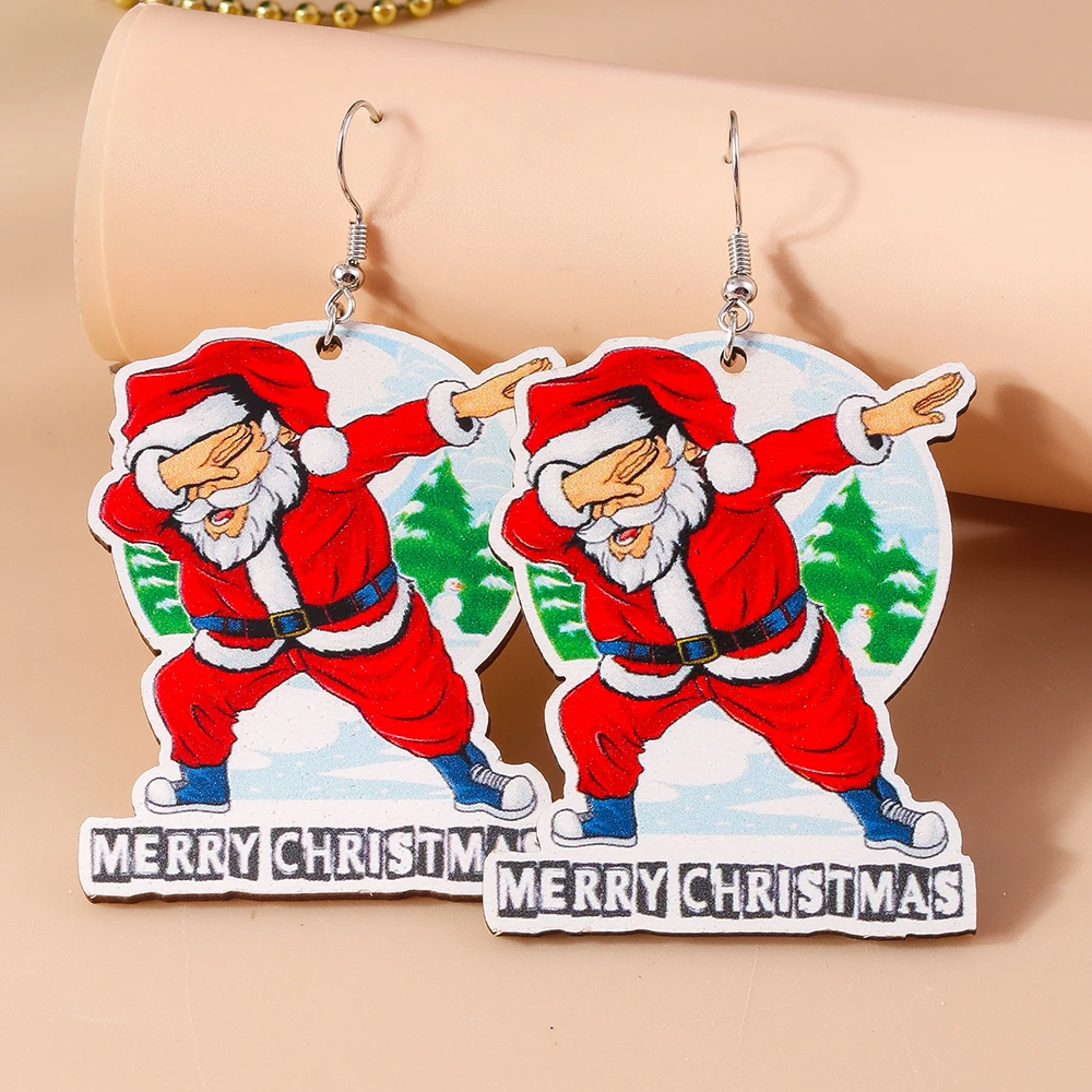 Aihua Neue Weihnachtsohrringe aus Holz für Frauen, niedlicher Weihnachtsmann, Schneemann, Schneeflocke, Hirsch, Baum, Ohrringe, Neujahrsparty, Schmuck, Geschenke – Detail 4