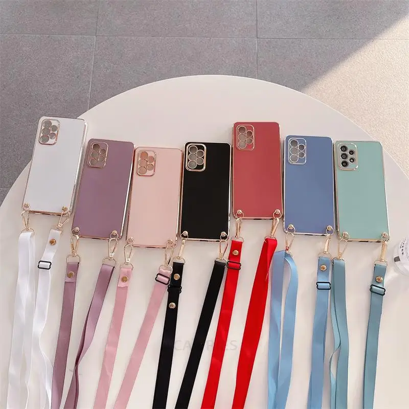 Crossbody Lanyard Plating Silicone Case with Cord Strap