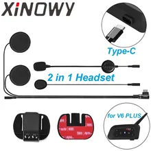 Xinowy V6 PLUS용 C타입 USB-C, 이어폰 헤드셋 및 장착 클립 접착제 베이스, Teleheer 오토바이 헬멧 인터콤, 2 in 1