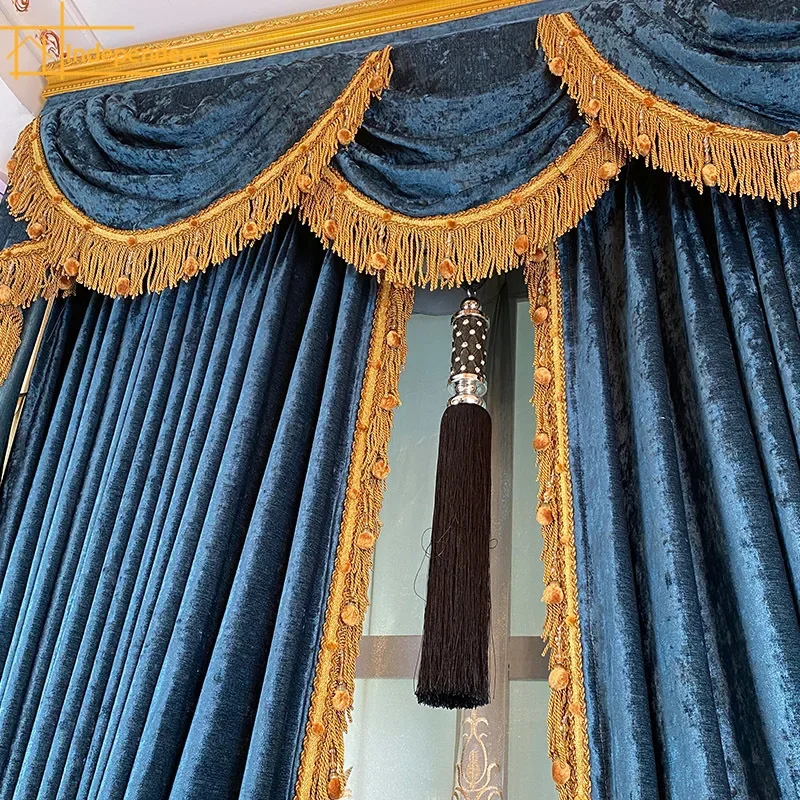 2025 New French High-grade Chenille Lace Stitching Blackout Curtains for Living Room Bedroom Finished Product Customization 3