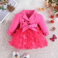 Dress For Kids 3-24 Months Long Sleeve Cute Butterfly Embroidery Mesh with Belt Princess Button Dresses For Newborn Baby Girl 1