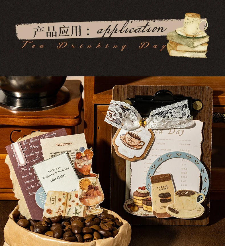 30 Sheets/Bag Japanese Tea House Retro Theme Washi Paper Sticker Pack for DIY Craft, Scrapbook Material, Birthday Gift