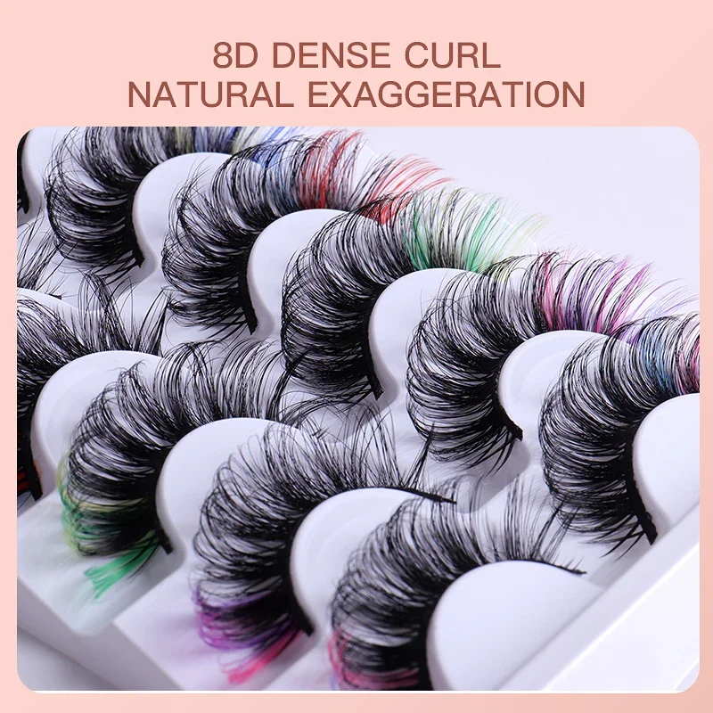 Description Picture 4 of item7 Pairs Colorful False Eyelashes D Curl Natural Fluffy Colored Makeup Faux Eyelash Lashes extensions Russian Volumes
