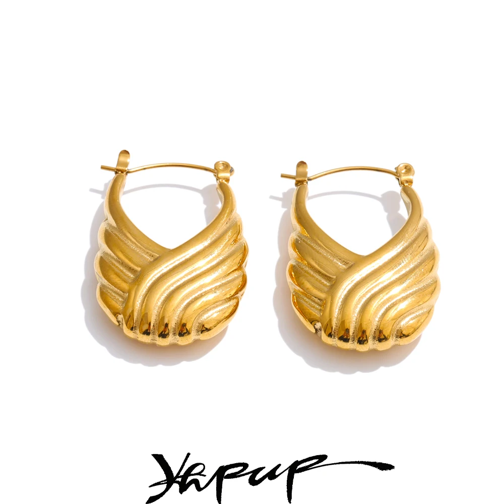 Yhpup Earrings Stainless Steel 18K Golden Plated