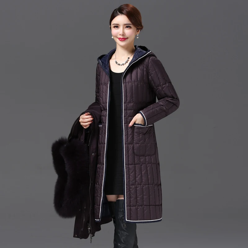 Shengyu Boya Live Face Removable Parker Middle-Aged and Elderly Ladieswear's Wear Over-The-Knee Long down Jacket Women's Jacket Thickened