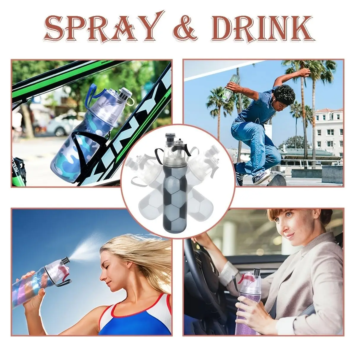 Spray Water Bottle Drinking Bottle Sports Bottle Cycling Bottle 590ml Gym & Cycling-Specific Triple-Layer Insulation Design.