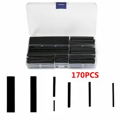 170Pcs Heat Shrink Tube Sleeve 2:1 Black Electronic Insulation Sleeving Polyolefin Shrinking Assorted Tubing Wire Cable