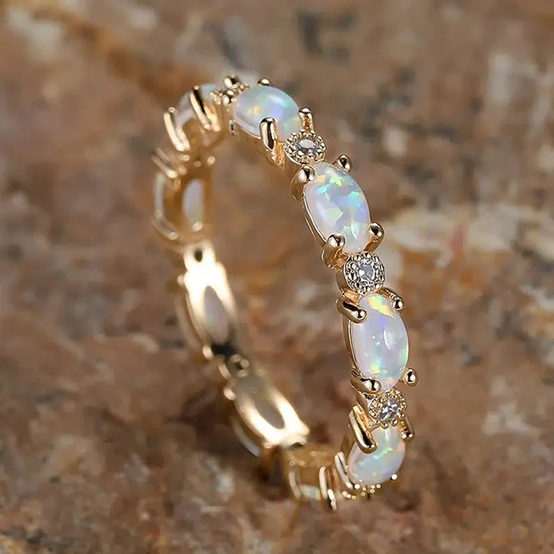 Imitation Opal Promise Rings for Women Statement Finger Accessories Daily Wear Party Chic Girl Gift Fashion Jewelry