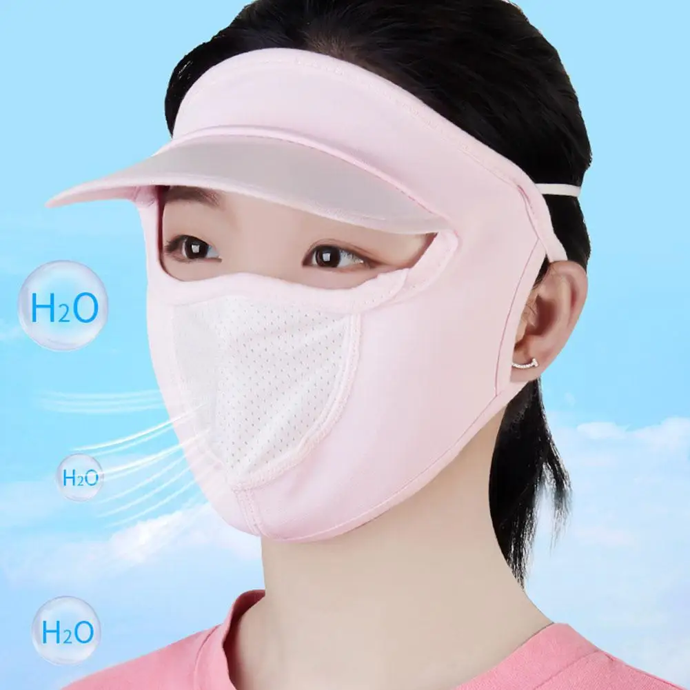 Summer Sunscreen Ice Silk Mask UV Protection Full Face Cover Sunscreen Veil Face With Brim Sun Protector Hat For Outdoor Cycling