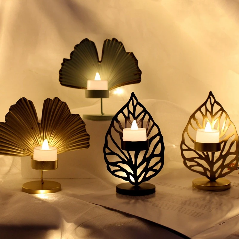 

Candle Holder Leaf Candlestick Ornaments Desktop Candlestick For Candlelight Dinner-Party Atmosphere Decors Durable Easy To Use