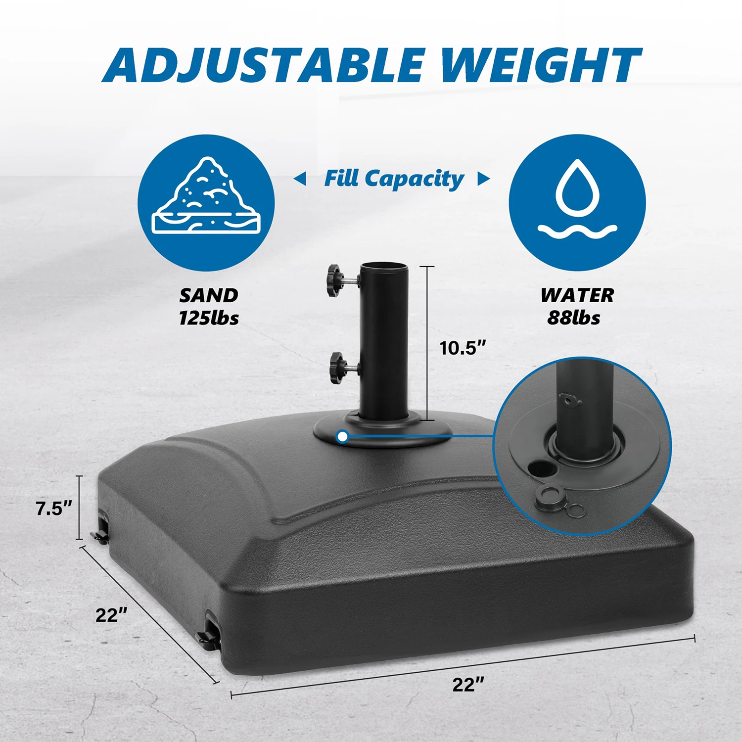 20" Heavy Duty Patio Market Umbrella Stand with Steel Holder Water Filled for Outdoor umbrella base Round Base With Wheels 4