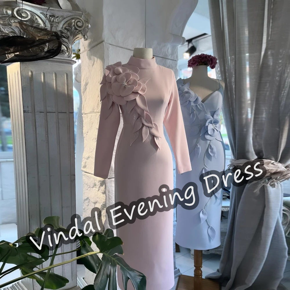 

Vindal Scoop Neckline Evening Dress Tea Length Mermaid Elegant Built-in Bra Crepe Saudi Arabia Long Sleeves For Woman 2024