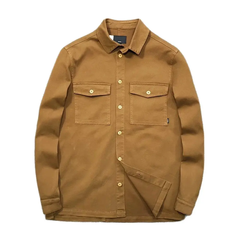 

Retro Male Cargo Shirt Jacket Canvas Cotton Khaki Military Uniform Light Casual Work Safari Style Shirts Mens Top Clothing