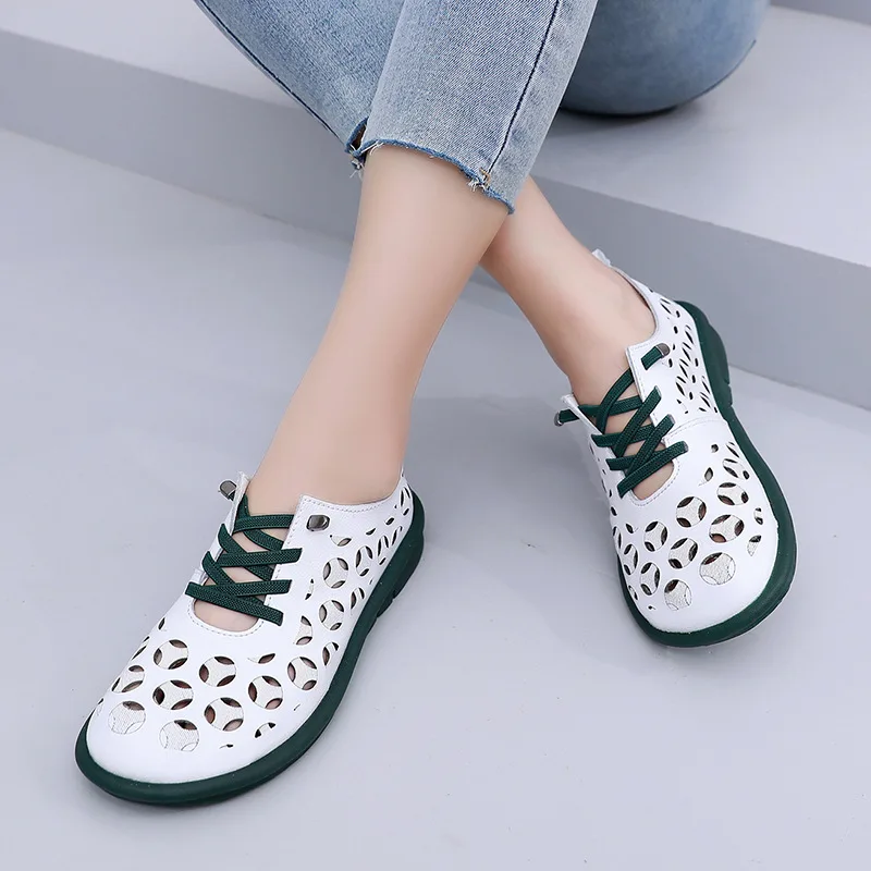 

Туфли женские дышащие, Мокасины, мягкий каблук, с вырезами, ремешок с пряжкой, летняя обувь для мам, кроссовки, 2023