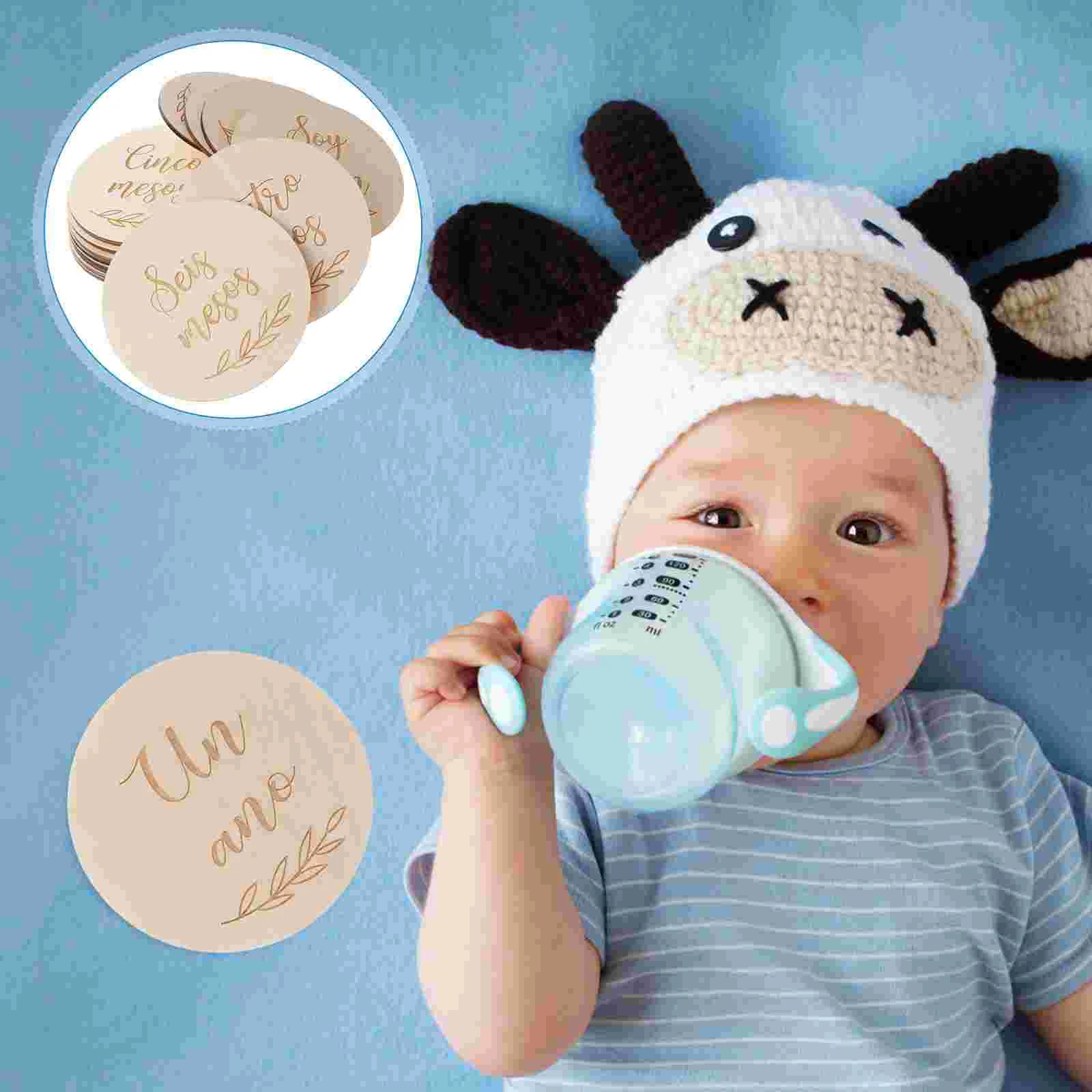 

14 Pcs Wooden Card The Gift Newborn Milestone Cards Monthly Decoration Eco-friendly Photography Props Baby Birth Shower Gifts
