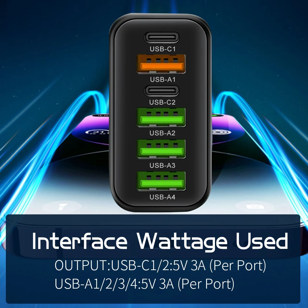 65W Multi Port USB C Charger Fast Wall Charger Adapter For iPhone Samsung Xiaomi Huawei Mobile Phone Quick Charging EU US Plug