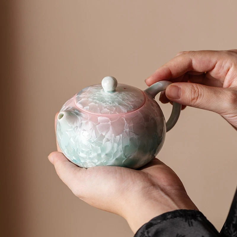 Crystalline Glaze Xishi Teapot Ceramic Gongfu Tea Set with Ball Filter Chinese Traditional Handheld Brewing Pot for Tea Ceremony