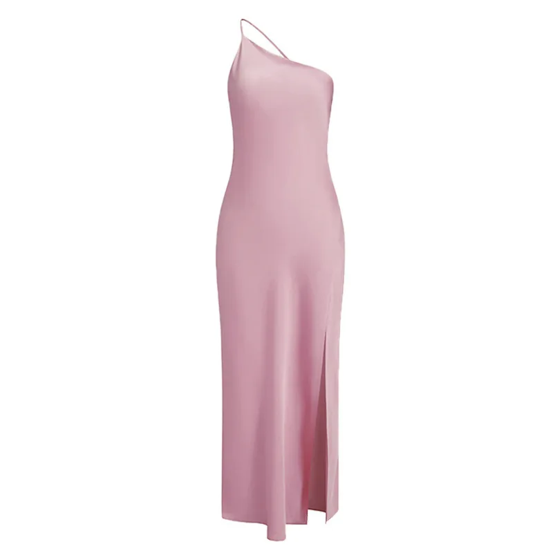 Sexy Slim-Fit-Schulter, einfarbig, rücken freies langes Kleid, elegantes Satin, elegantes Abendkleid, Party zum Sammeln – Detail 10
