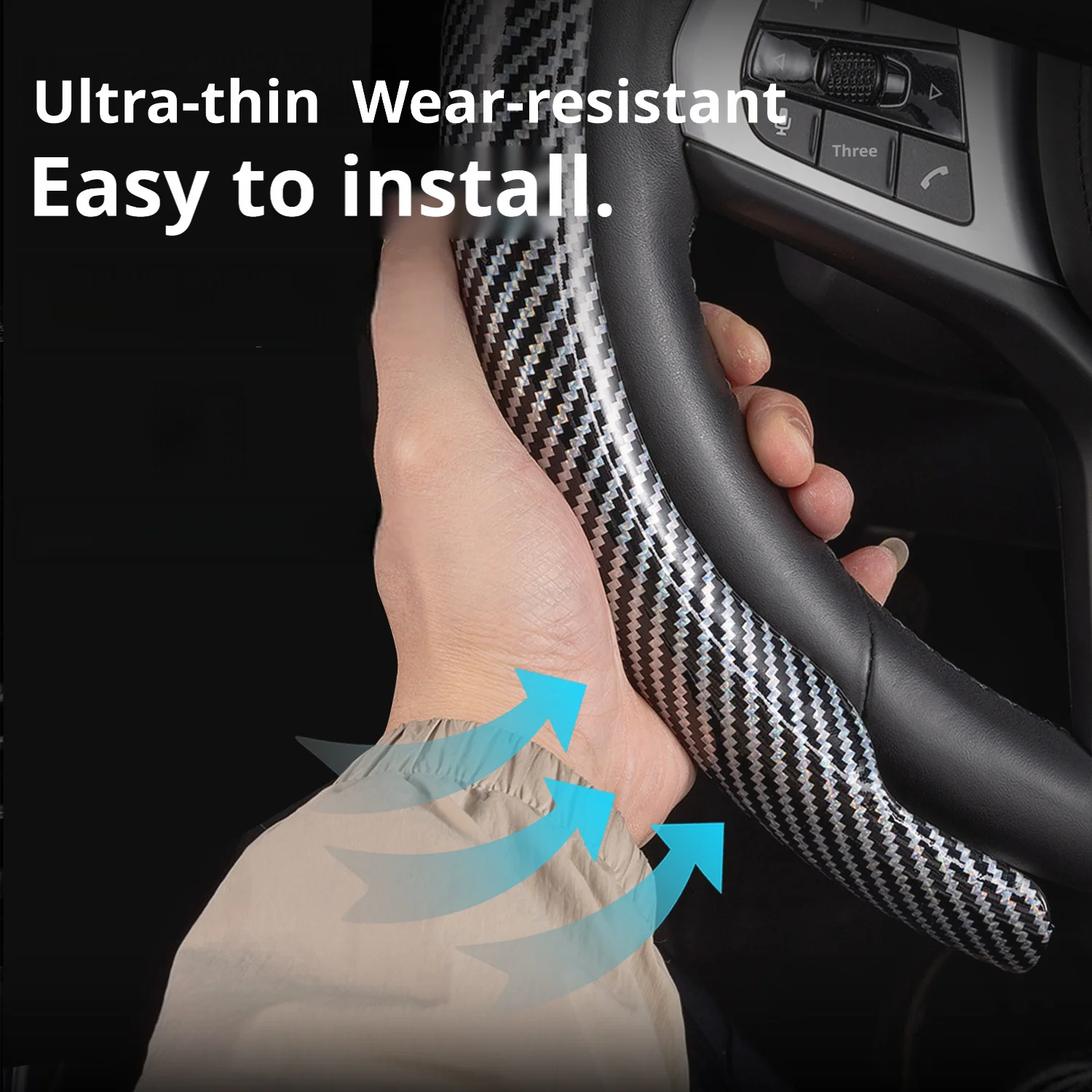 Luxury Carbon Fiber Texture Steering Wheel Cover - 15 Inch