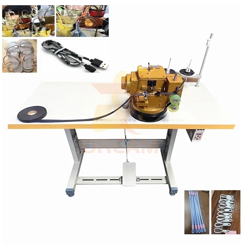 Industrial round strip leather overlock stitching sewing machine