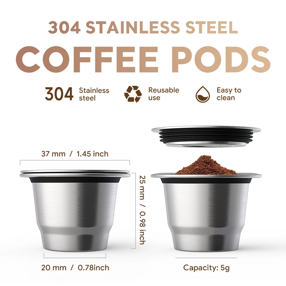 For Nespresso Reusable Coffee Capsule Stainless Steel Crema Espresso Refillable Filters Pod Fit Inissia Pixie Essenza Mini Maker