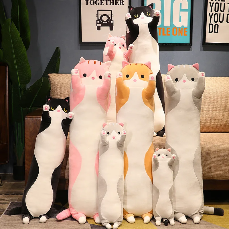Kawaii Cat Plush Hold Pillow Cute Animal Cat Soft Toys Office Break Nap Sleeping Long Pillow Cushion Stuffed Gift Doll for Kids 6