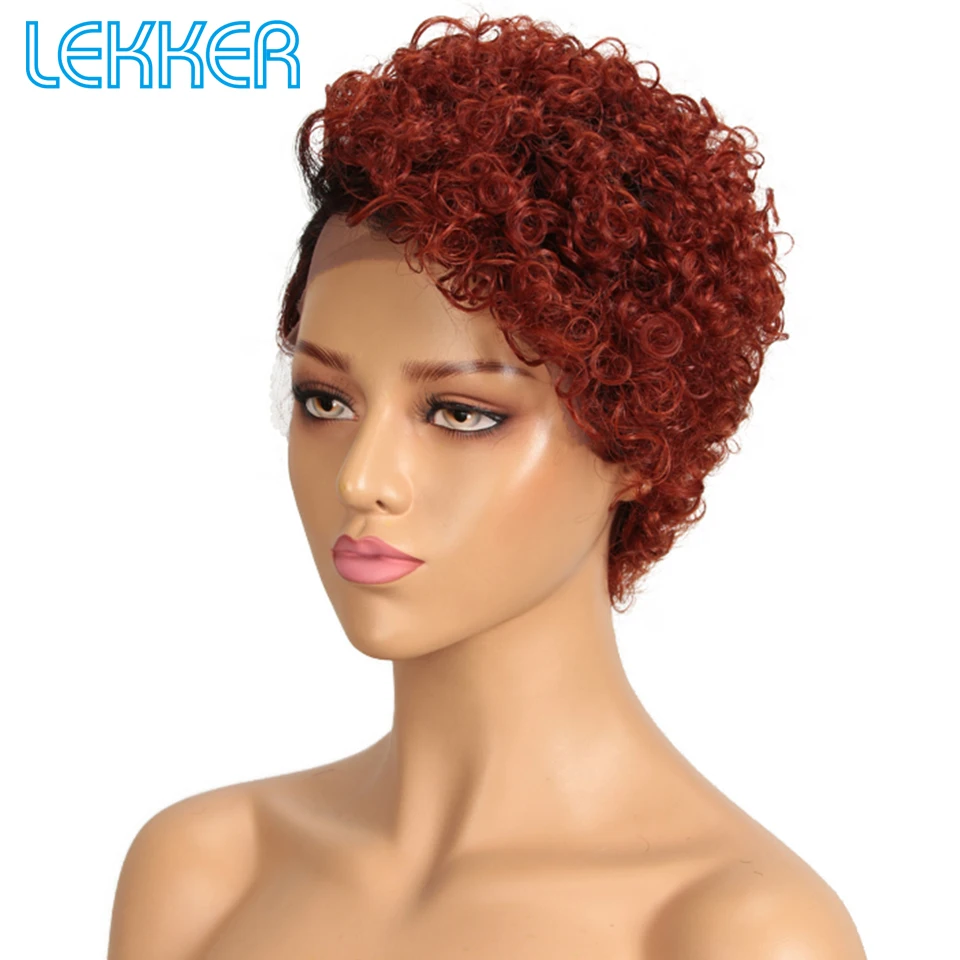 Lekker Ginger Red Short Pixie Kinky Curly Bob 13x6x1 Lace Front Human Hair Wig For Women Brazilian Remy Hair Glueless Curly Wigs