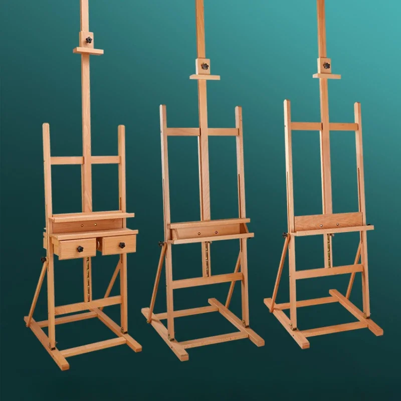 Floor standing easel and painting board set, dedicated to art students, bracket style beech wood folding