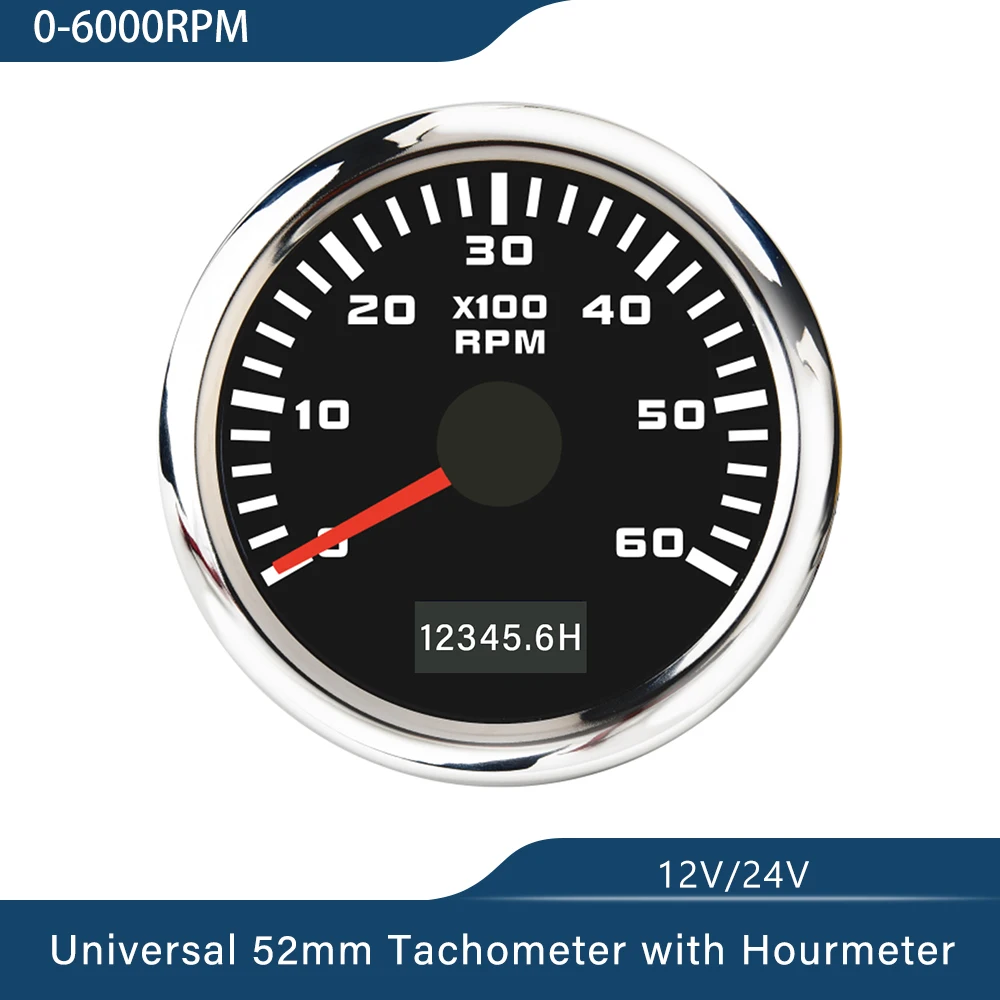 New Universal 52mm Tachometer RPM Meter 3000 RPM 4000 RPM 6000 RPM 7000 RPM 8000 RPM with Red Backlight 9-30V for Car Boat Yacht