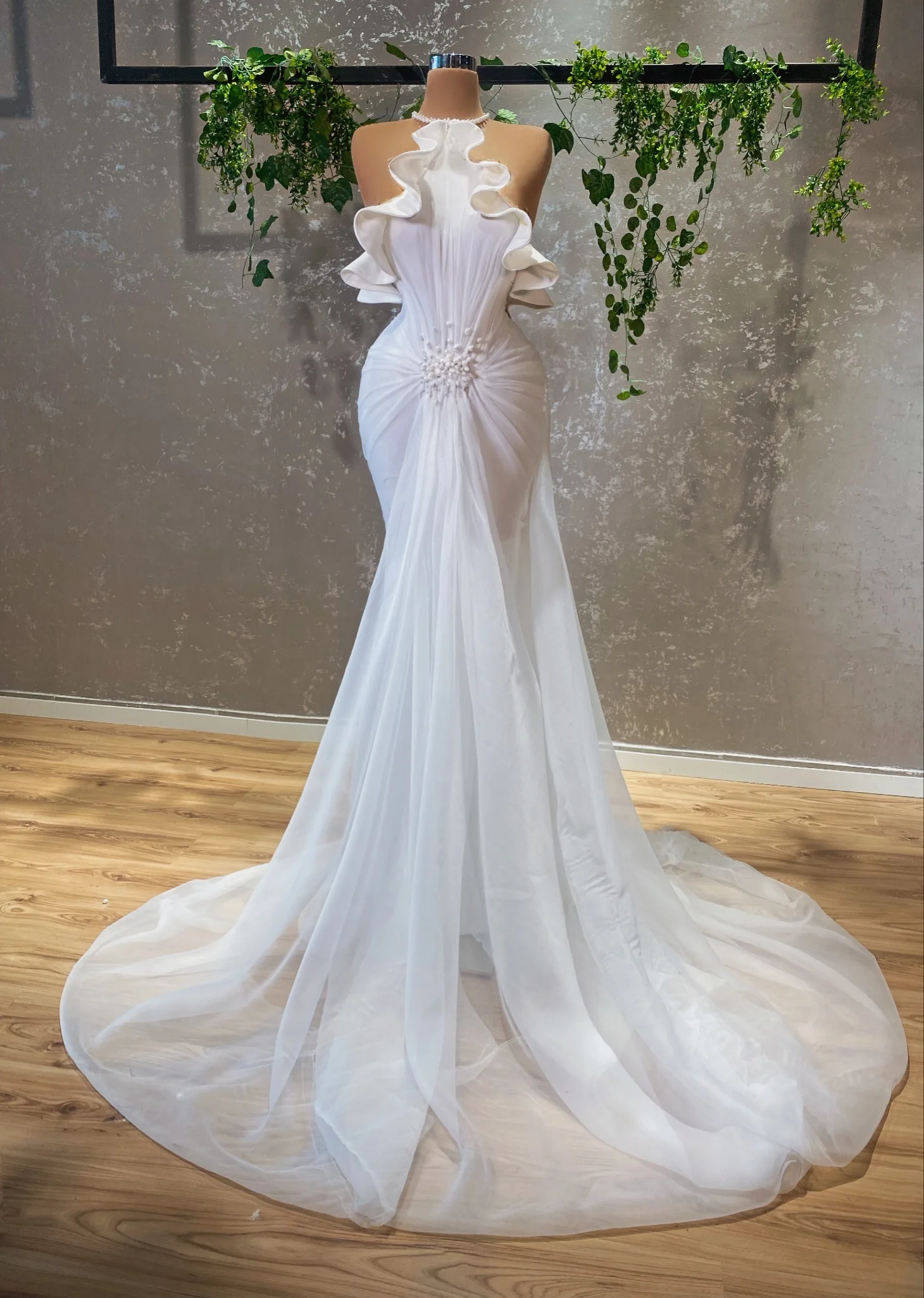 Robe De Mariée En Forme De Sirène, Avec Traîne, À Volants, Perles