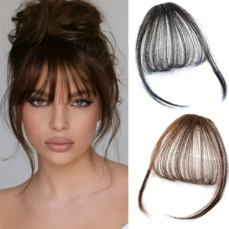 Synthetic Straight Fringe Bangs Hair Extension With Temples Easy To Wear Clip In Bangs For Women Invisible Synthetic Bang Hair hair bangs