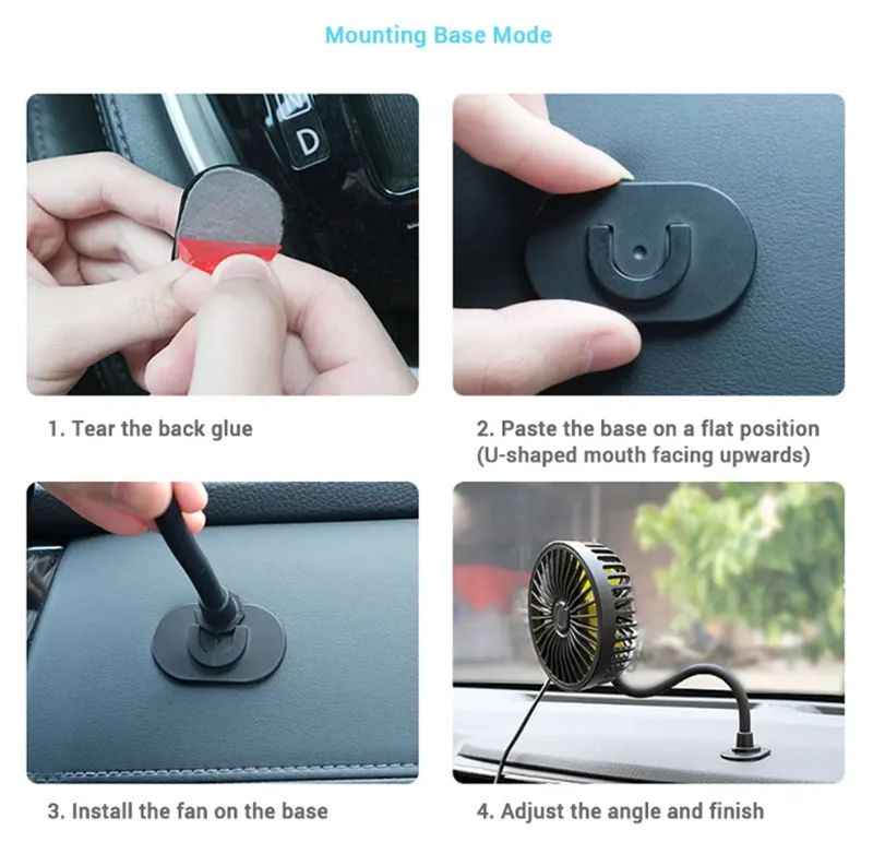 Portable USB Car Fan with 3-Speed Strong Wind and 360° Rotation