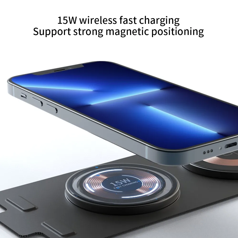 3 IN 1 Magnetic Folding Wireless Charger Station For iPhone 14 13 12 Pro Max Transparent Fast Charging For Apple Watch 7 Airpods