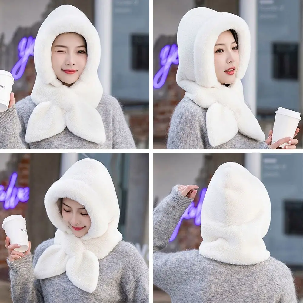 

Plush Integrated Cap Scarf Winter Windproof Warm Ear Protection Cap Soft Casual Neck Warmer Women