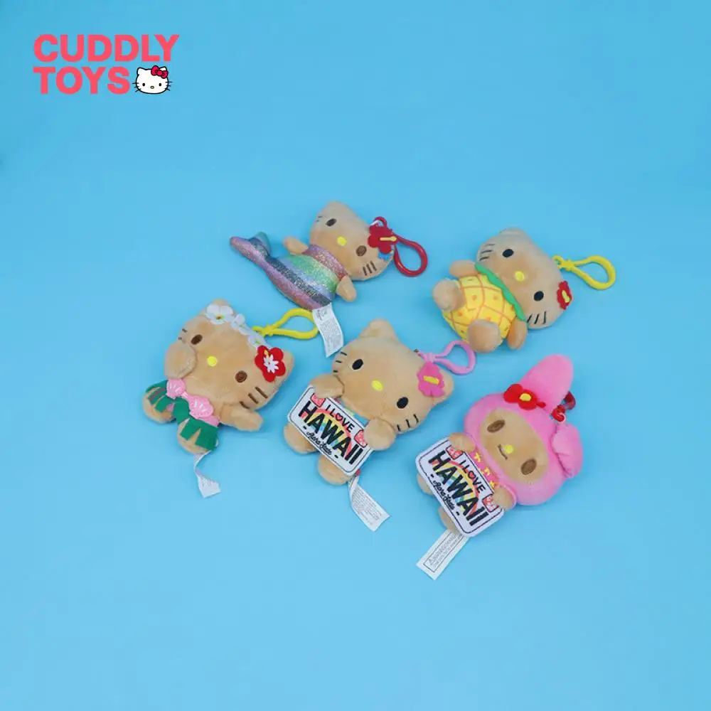 

Sanrio Plush Pendant Cartoon Hawaiian Black Skin Series Soft Pp Cotton Kawaii Melody Plush Keychain Pendant for Child Girl Gift