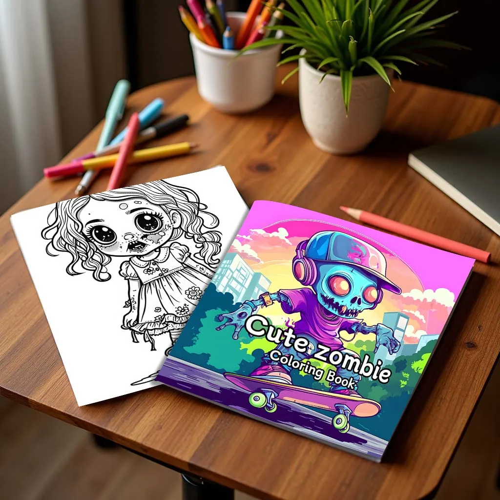Cute Zombie Coloring Book 24 Pages illustration Creative Relaxation Perfect Self-painting book For Adults & Teens 3