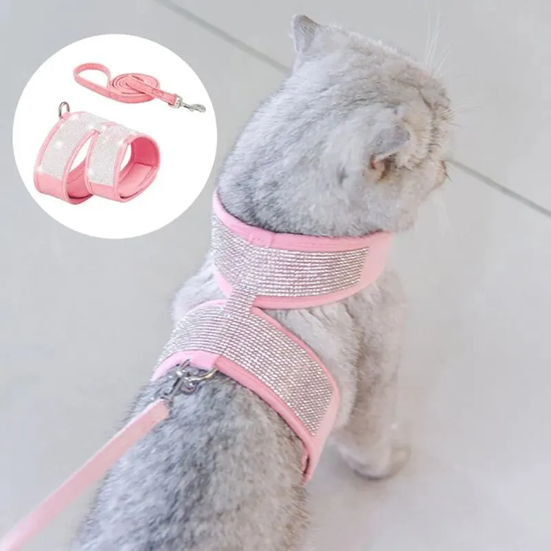 Pet Cat Dog Harness K-shaped Anti-escape Rhinestone Inlaid Chest Strap for Walking,pet grooming harness