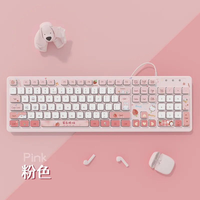 Clavier filaire sans fil rose Kawaii, accessoires de jeu, dessin animé  mignon, clavier muet chocolat, ordinateur portable, ordinateur de bureau