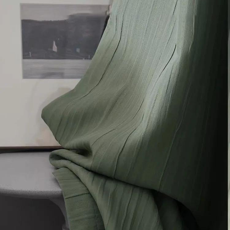 

Matcha Green Japanese Style Nordic Fresh Wrinkle Texture High Shading Living Room Bedroom Curtain High Temperature Setting
