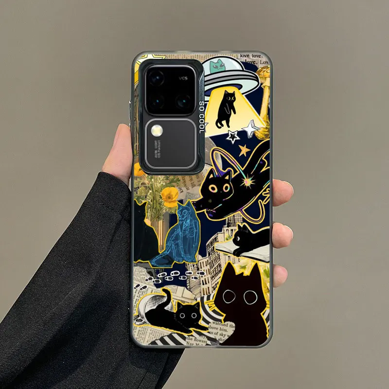 Künstlerische Bildnähte Black Cat Laser Handyhülle für Samsung S24 S23 Ultra Plus FE S25 S22 Ultra Plus S21 FE stoßfeste Abdeckung – Detail 6