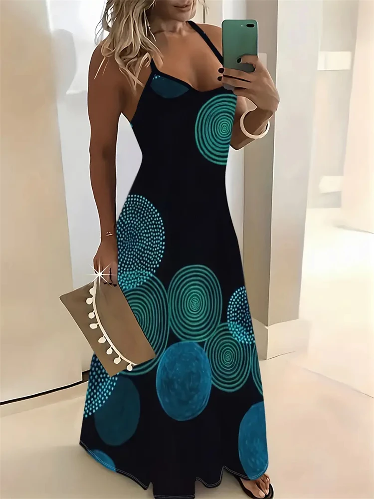 thumbnail image 1 of Vestido de verano sin mangas para mujer, nuevo, informal, largo, retro, con tirantes, estampado de textura 3D, cómodo y transpirable., 1 of 4