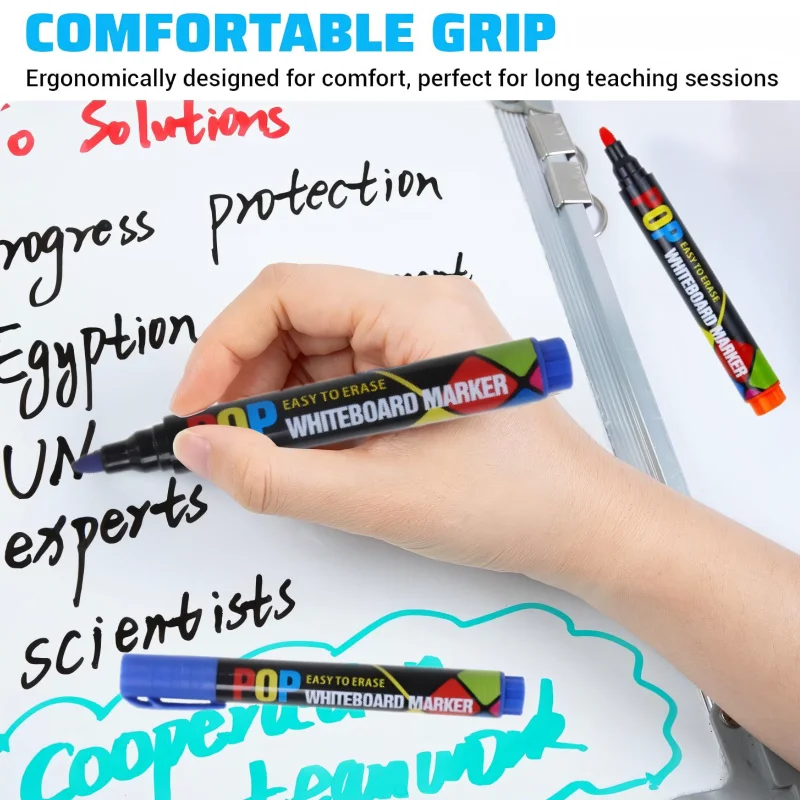 Set di pennarelli per lavagna bianca da 8/12 colori, cancellabili, ricaricabili, ad asciugatura rapida, a basso odore, ad alta capacità, per ufficio, conferenze, articoli educativi - immagine 2
