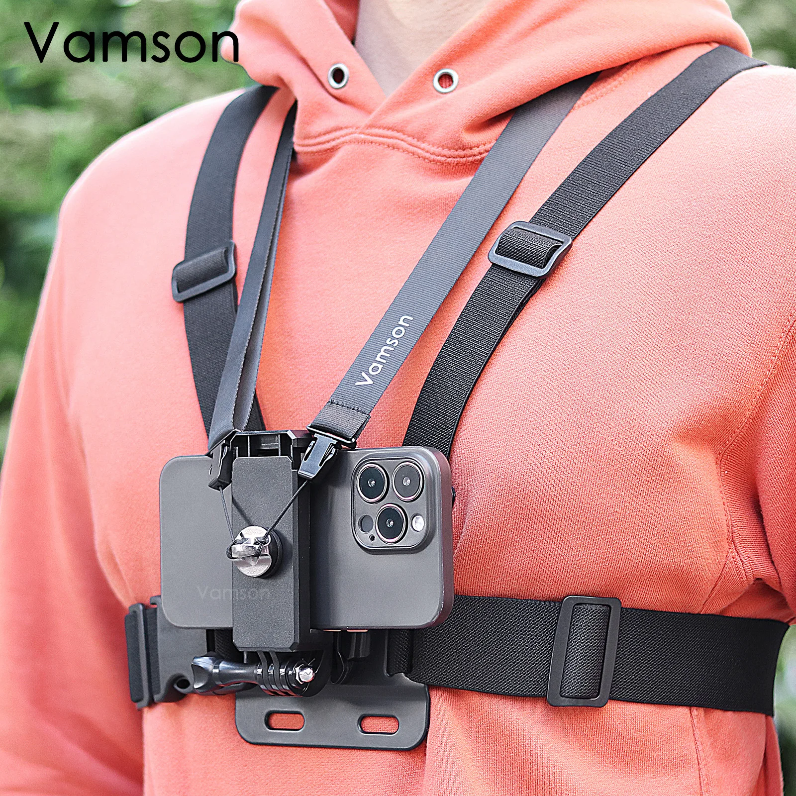 Vamson Chest Strap Mount Belt for CellPhone iPhone 14 Accessories Chest