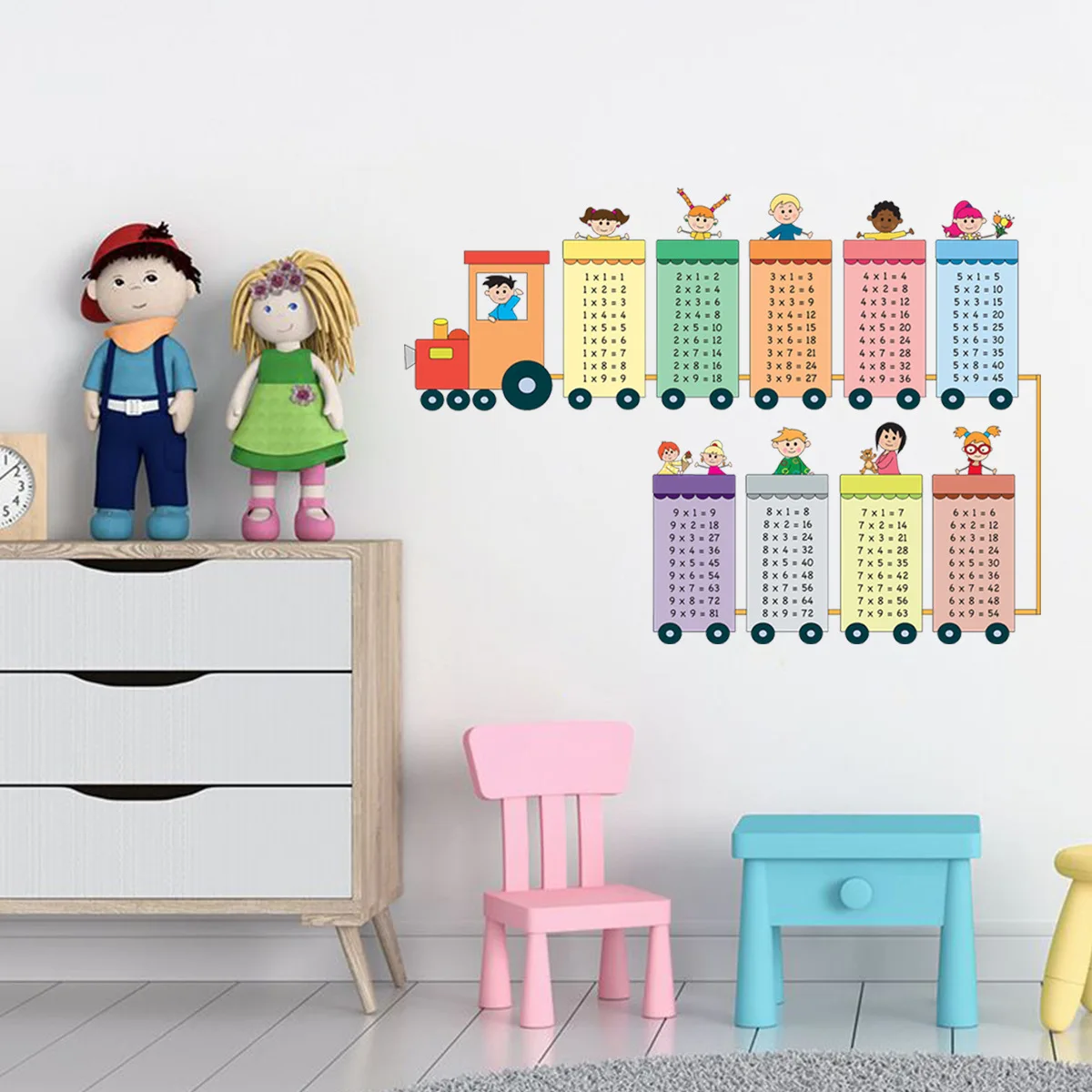 Digital Multiplication Table Cartoon Train Wall Stickers Childrens Room Nursery Decoration Mural Alphabet Fruit Animals Stickers