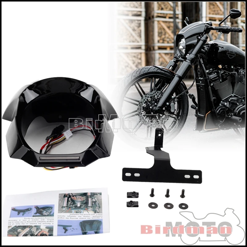 

Motorcycle Headlight Fairing For Harley Softail Breakout 114 FXBR FXBRS 2018-2022 Plastic Black Headlamp Mask Cowl w/ LED Light