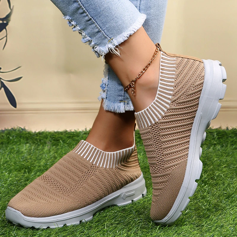 Rimocy Breathable Mesh Flats Woman 2022 Spring Slip-on Soft Bottom Sneakers for Women Plus Size 43 Non-slip Knitting Sport Shoes 