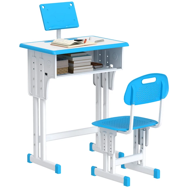 Homcom Ensemble bureau et chaises pour enfants réglables 60X45X90-102 cm Bleu 1